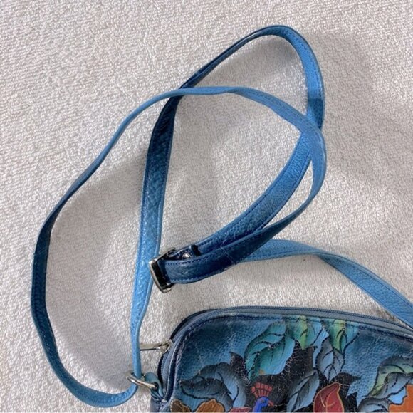 Vintage 90’s Biacci Hand Painted Peacock On Leather Crossbody Shoulder Bag Purse - Picture 13 of 16